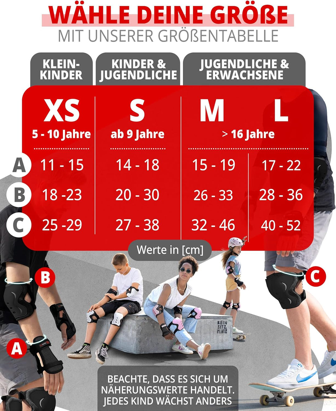 SKATEWIZ Skate Protektoren Set - Für Kinder, Jugendliche und Erwachsene von Deutschem Hersteller [6e