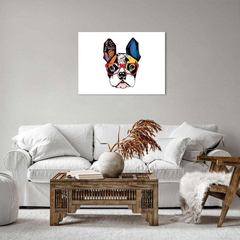 Bilder auf Leinwand Hund Brille Bunt Bulldogge Leinwandbild 70x50cm Wandbilder Dekoration Wohnzimmer