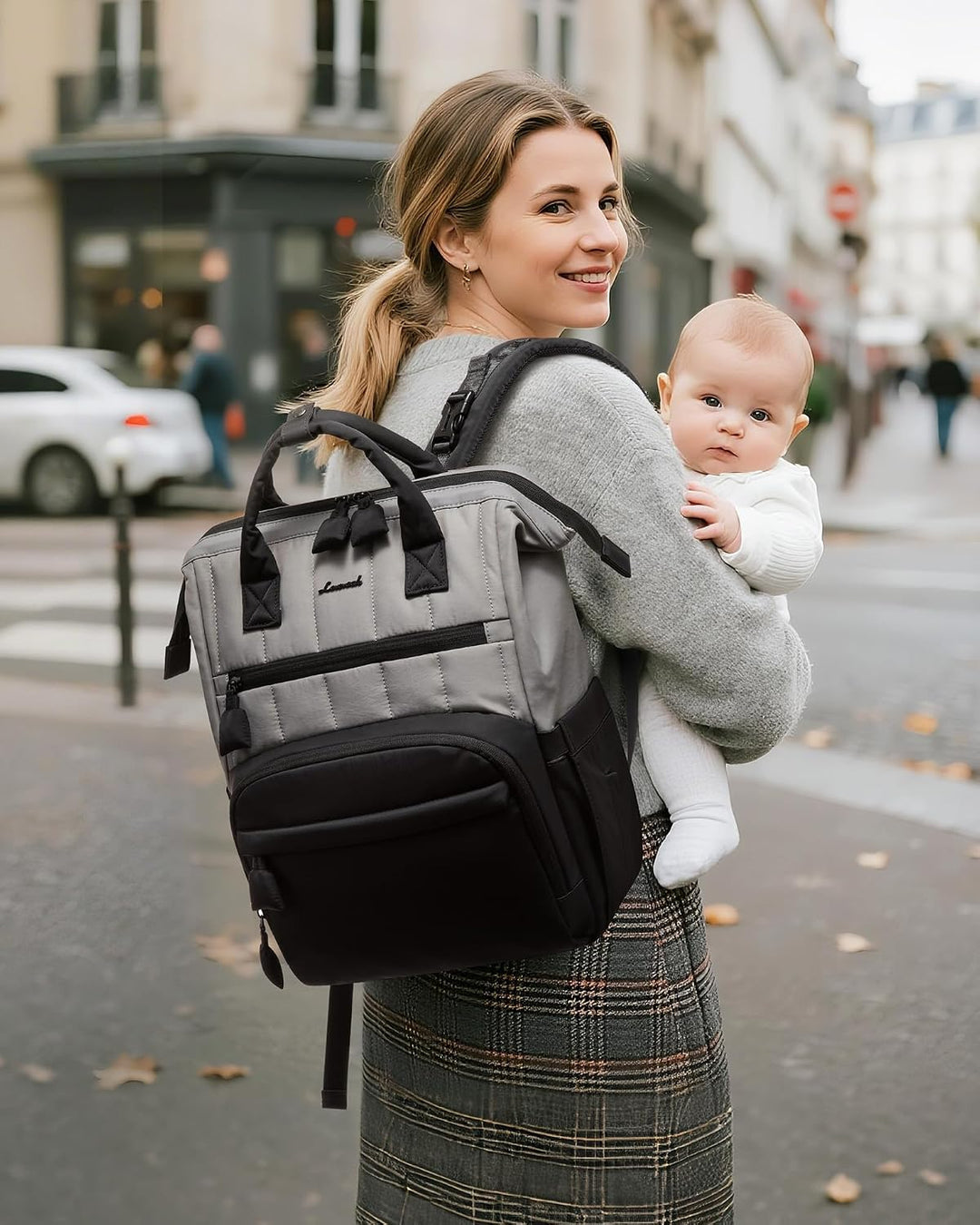 LOVEVOOK Wickelrucksack Gross Baby Wickeltasche Rucksack M Grau-beige, M Grau-beige