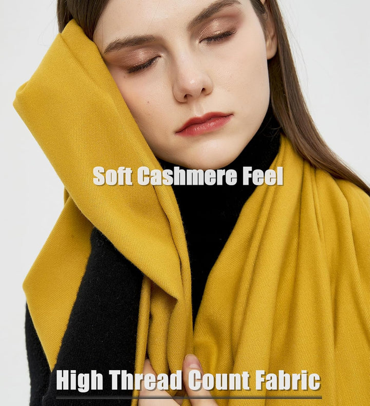 Pashmina Schals und Wraps Schals für Damen Hochzeit Party Winter Warme Lange Solid Color Senf, Senf