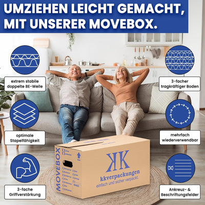 KK Verpackungen 25 x UMZUGSKARTONS ZWEIWELLIG - 634 x 290 x 326 mm - MOVEBOX - 2.20 EB Welle aus Pap