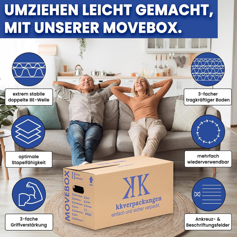 KK Verpackungen 25 x UMZUGSKARTONS ZWEIWELLIG - 634 x 290 x 326 mm - MOVEBOX - 2.20 EB Welle aus Pap