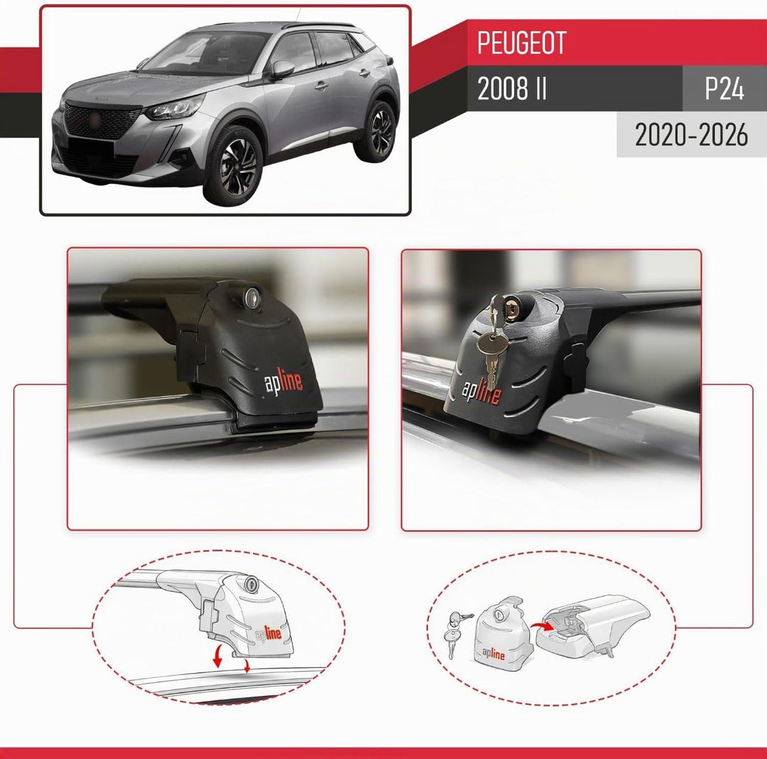 apline Kompatibel mit Peugeot 2008 II (P24) 2020-2025 ACE-2 Relingträger Dachträger Auto Gepäckträge