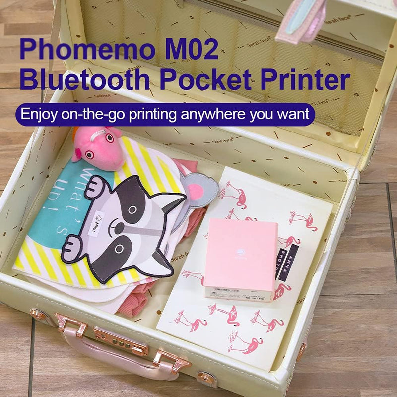 Phomemo M02 Thermodrucker 3 Papierrollen enthalten-Kompakter kabelloser Taschendrucker für unterwegs