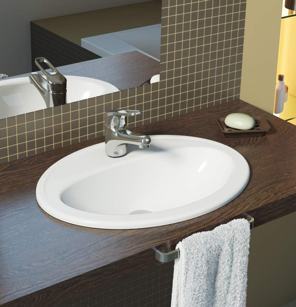VBChome Waschbecken Oval 54cm x 41cm Weiss Waschtisch Einbauwaschbecken Waschplatz Bad Badezimmer Gä