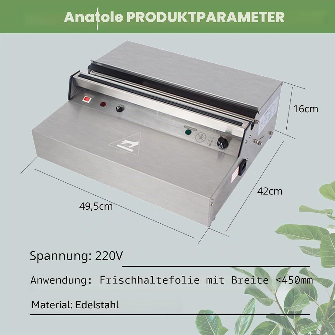 Anatole Frischhaltefolie Verpackungsmaschine aus Edelstahl 450mm Elektrischer Folienspender Kommerzi