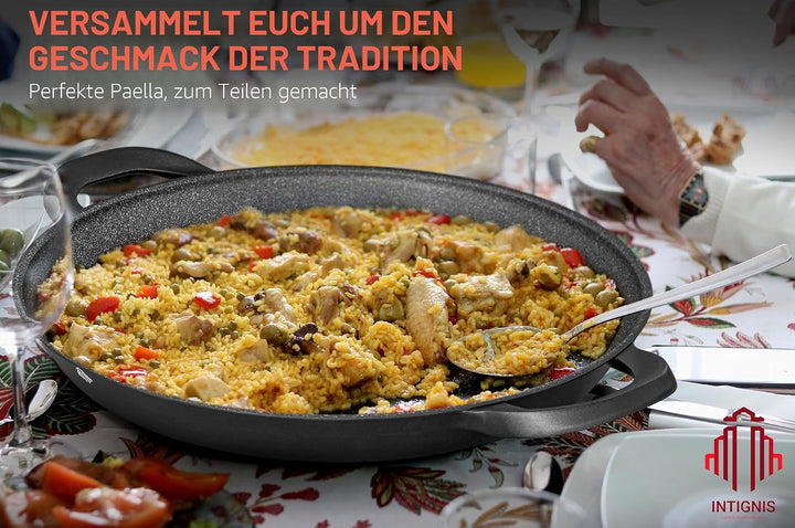 INTIGNIS Paellapfanne mit Glasdeckel 36cm• GREBLON® Keramik-Antihaft • Für alle Herdarten inkl. Indu