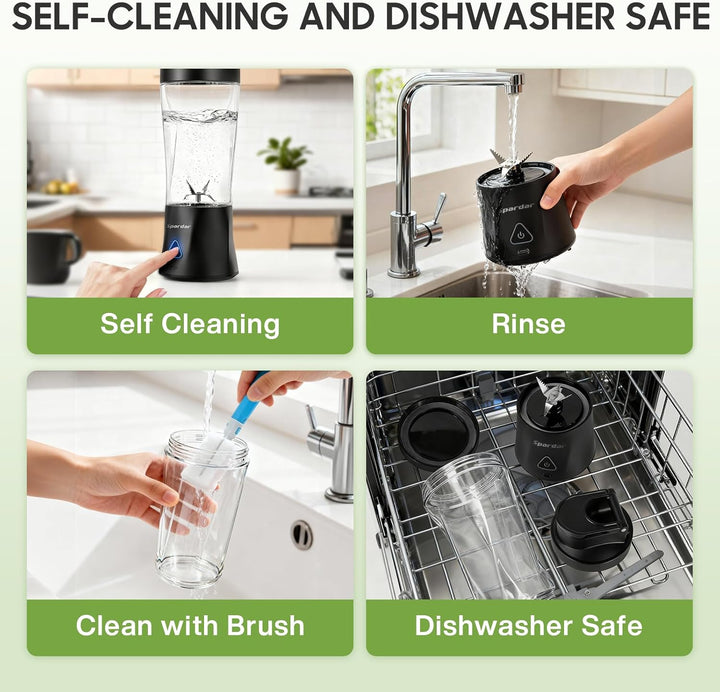 Smoothie Maker to go, 700 ml Portable Blender, 6000 mAh, Selbstreinigungsfunktion, Inklusive 6 Schar