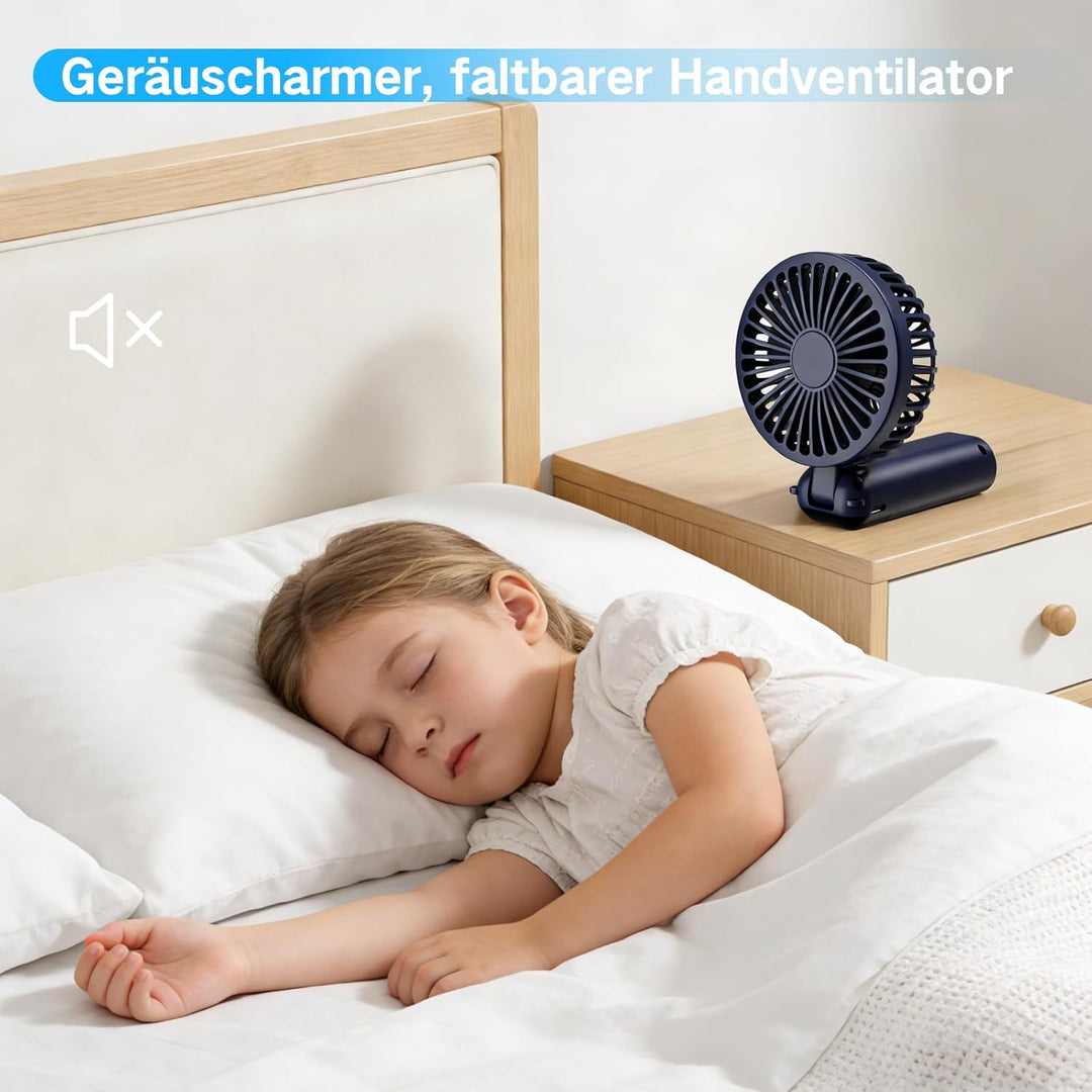 Handventilator, Tragbarer Mini Ventilator mit 4000mAh Akku, 6 Geschwindigkeitsstufen, 90° Faltbar Ha