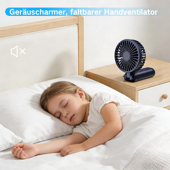 Handventilator, Tragbarer Mini Ventilator mit 4000mAh Akku, 6 Geschwindigkeitsstufen, 90° Faltbar Ha