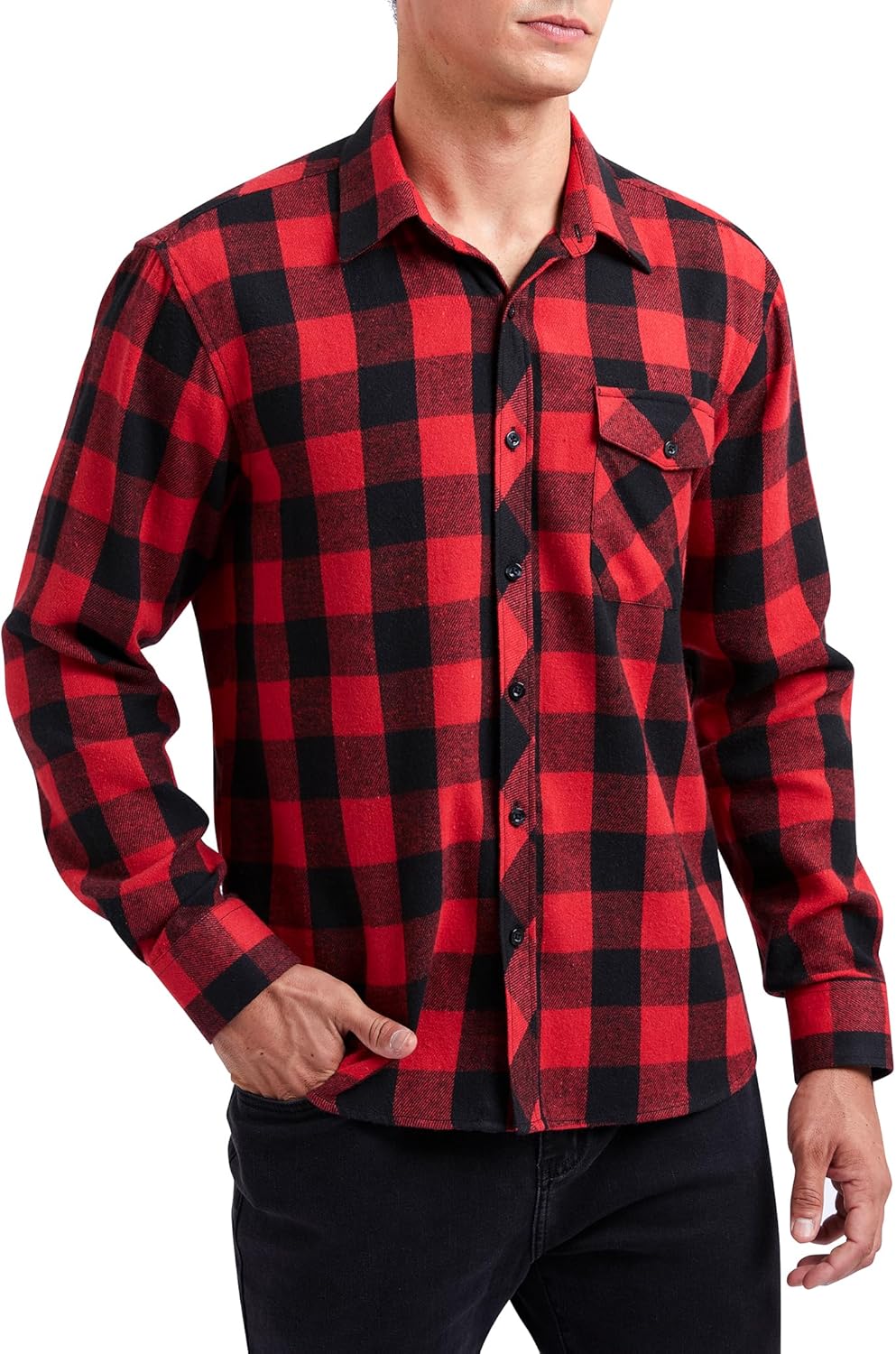 HISDERN Flanellhemd Herren Karierte Hemden Herren Langarm Button Down Baumwolle Holzfällerhemd Regul
