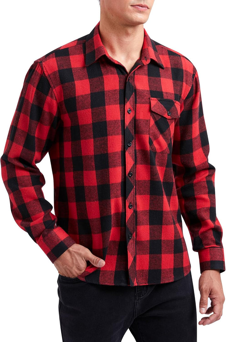 HISDERN Flanellhemd Herren Karierte Hemden Herren Langarm Button Down Baumwolle Holzfällerhemd Regul