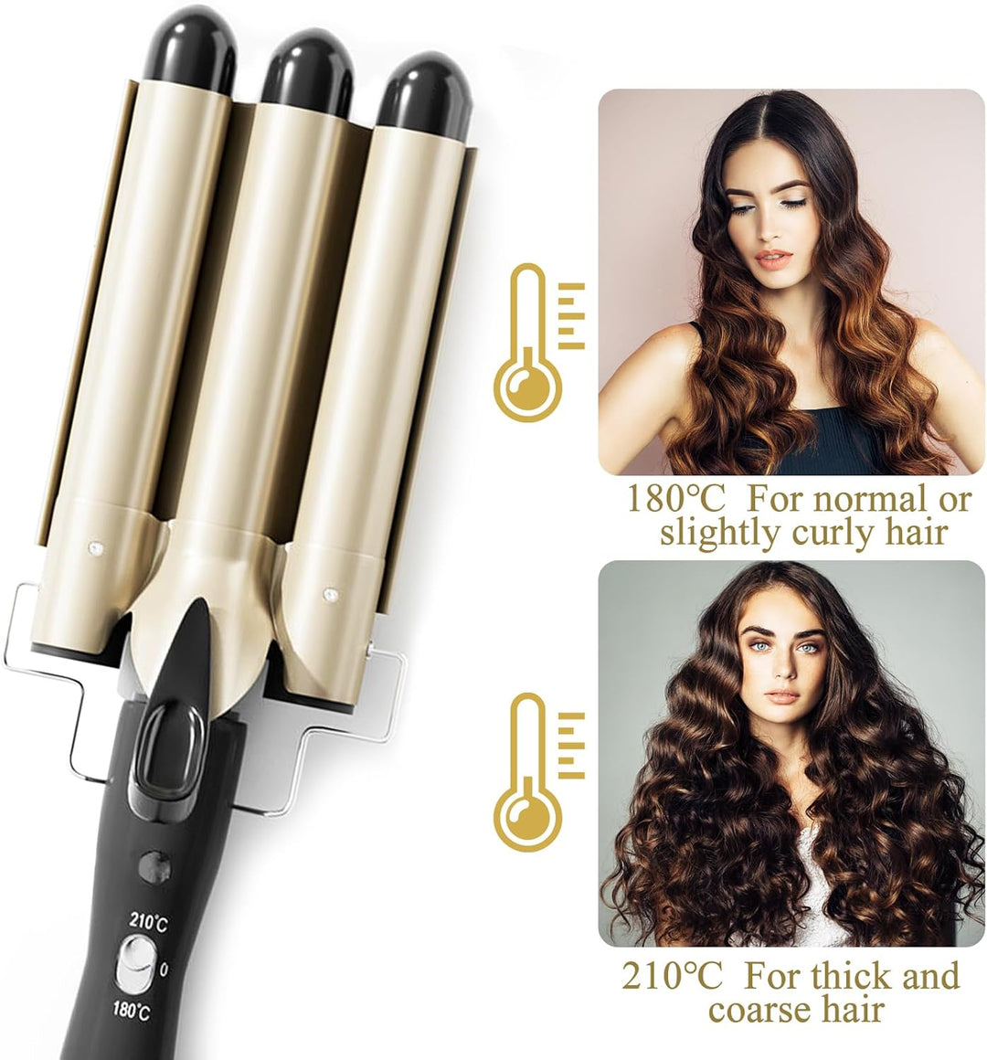 Lockenstab 3 Fässer Welleneisen 22mm Mit 2 Clips und Handschuh | Grosse Welleneisen für Haare Beach