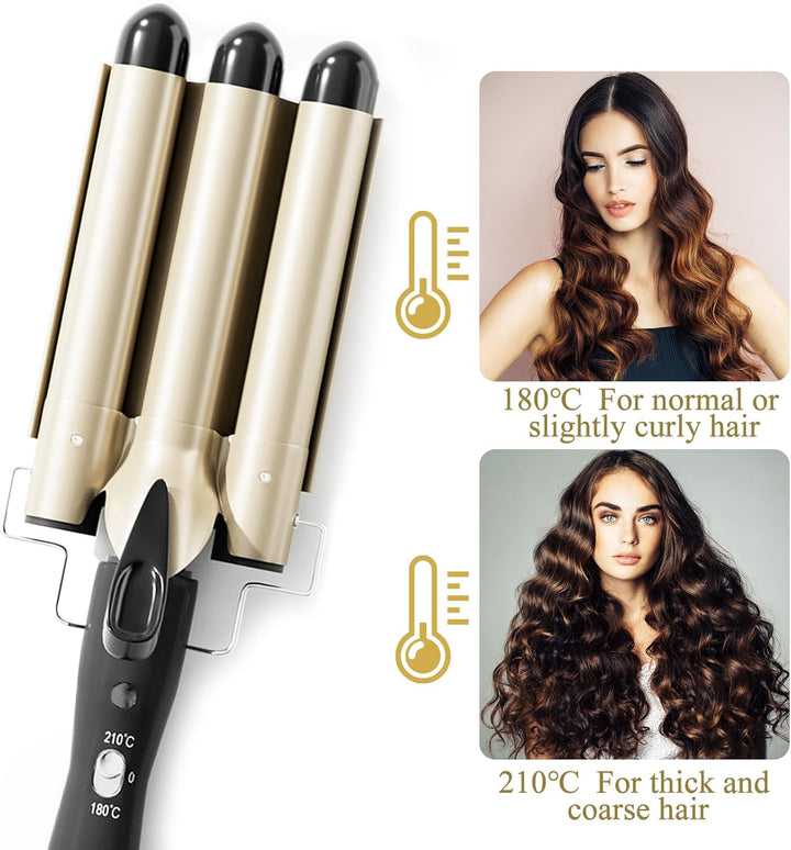 Lockenstab 3 Fässer Welleneisen 22mm Mit 2 Clips und Handschuh | Grosse Welleneisen für Haare Beach