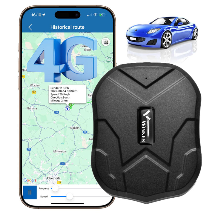Winnes 4G GPS-Tracker Integrierte SIM-Karter, 5000-mAh-Akku, Aussergewöhnlich Lange Standby-Zeit，Ech