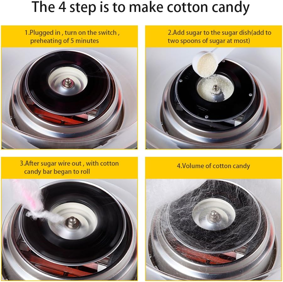 500W Zuckerwattemaschine, Mini Home DIY Süssigkeitenmaschine, 220V Zuckerwattegerät, mit 10 Zuckerwa