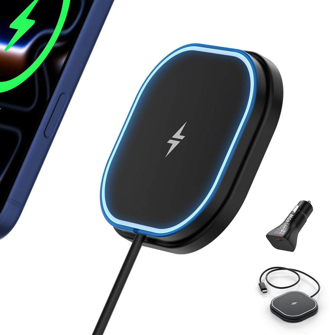 25W Magnetisches Wireless Autoladegerät, Polmxs für MagSafe Ladegerät Auto mit Nano-Saugfuss, Indukt