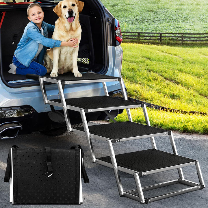 Hundetreppe Für Grosse Hunde, Extra Breit 4 Stufen Hunderampe Klappbar, Leichte Und rutschfeste Hund
