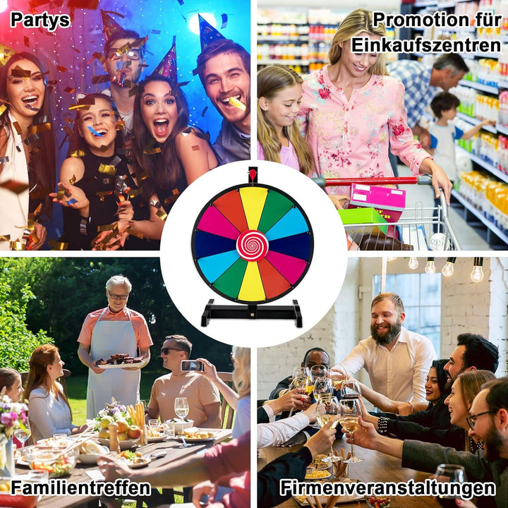 COSTWAY 15" Glücksrad zum Drehen, inkl. Radiergummi und Markierstift, Drehrad Preisrad Lucky Wheel f