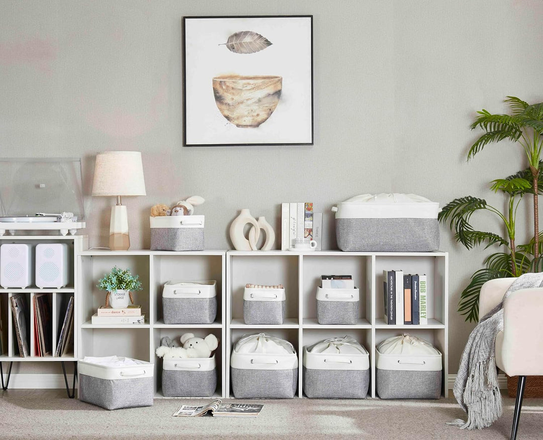 Mangata Kleine Canvas-Aufbewahrungsbox, Stoff-Aufbewahrungskorb mit Griffen für Schränke, Regale, Kl