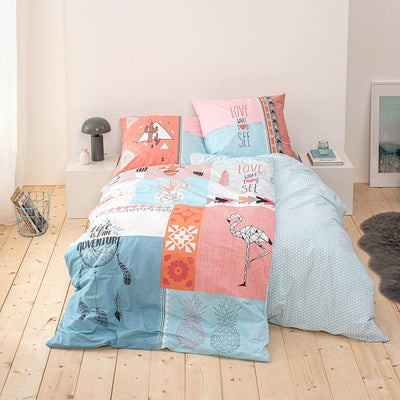 MTOnlinehandel TRAUMHELDEN Bettwäsche 135x200 Boho Chic Summer Vibes Traumfänger, Flamingo, Kaktus,