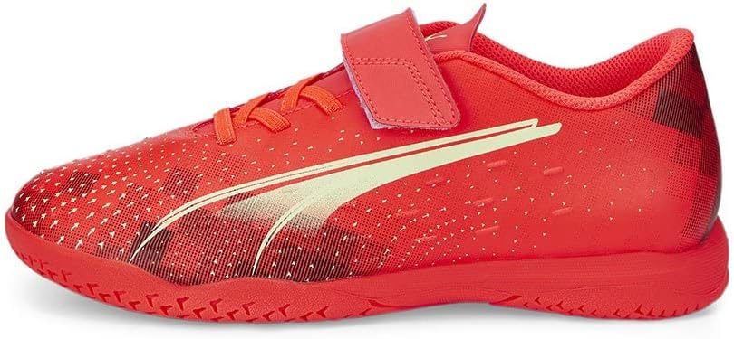 PUMA Unisex Kinder Ultra Play It V Jr Fussballschuh 37.5 EU Fiery Coral Fizzy Light Puma Black, 37.5