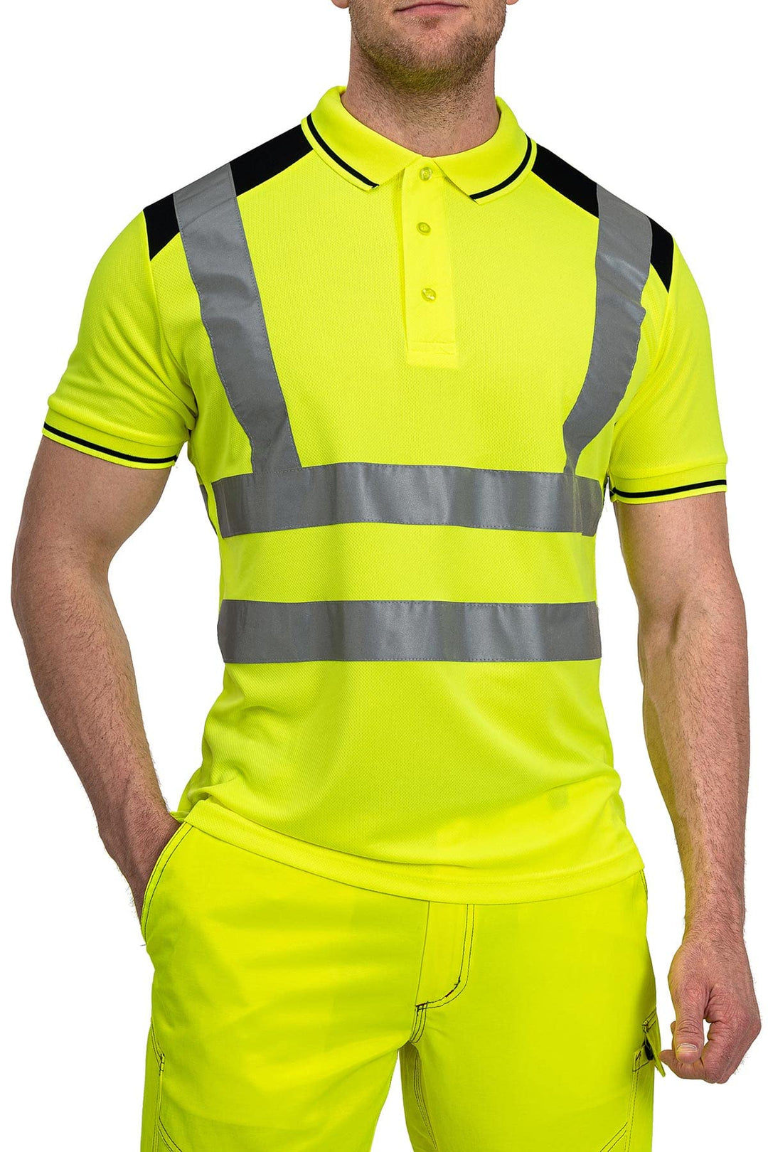 Herren Warnschutz Poloshirt, Hohe Sichtbarkeit durch Reflexstreifen EN ISO 20471 Klasse 2 XXL Neonge