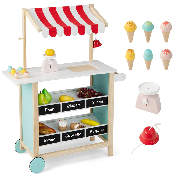 HOMASIS Kinder Eiswagen inkl. Zubehör, Kaufladen mit 6 Spielzeug-Eiscreme, Eisdiele mit beweglichen