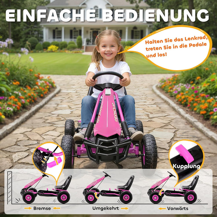 AIYAPLAY Gokart, Tretauto mit Handbremse, verstellbarem Sitz, Vor- und Rückwärtsgang, Pedalantrieb,