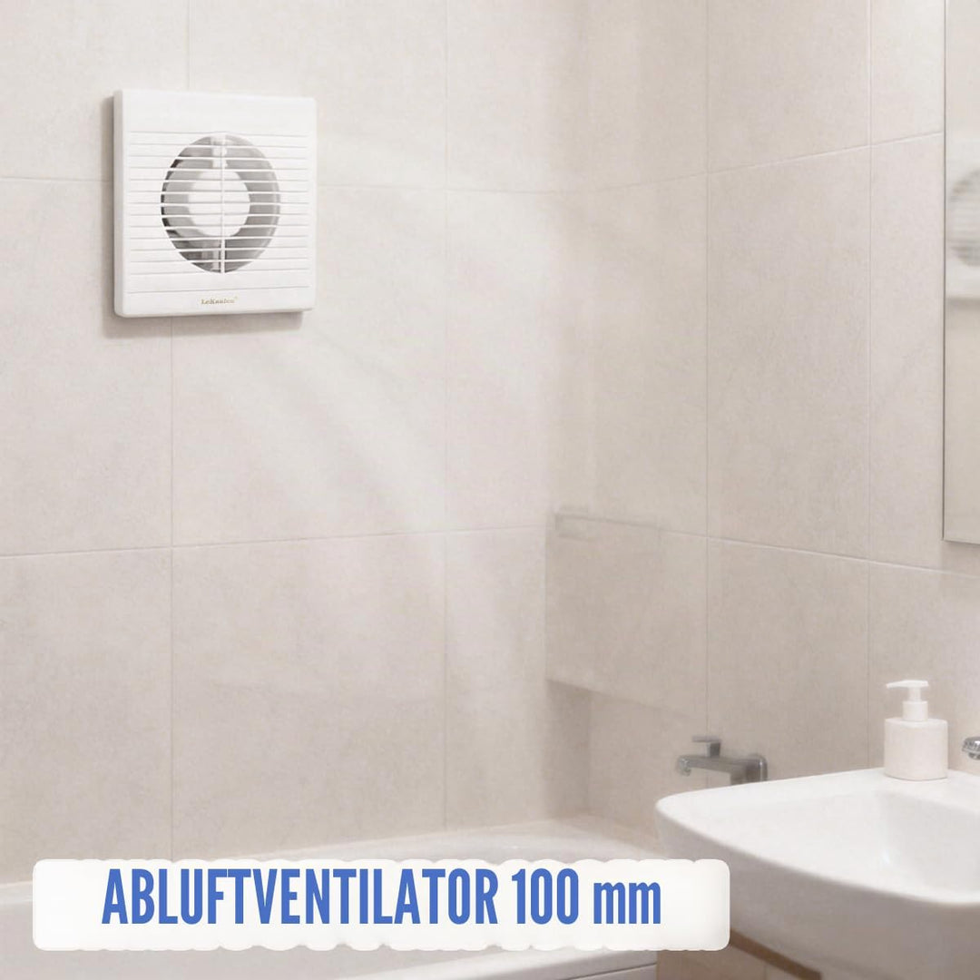 Badlüfter Ø 100mm mit Rückstauklappe, 150 m³/h Wandlüfter Ventilator, Weiss Leiser Abluftventilator
