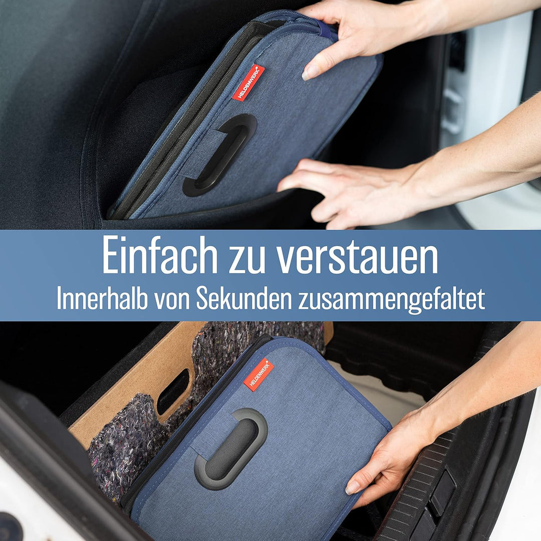 HELDENWERK Kofferraumtasche faltbar mit Anti-Rutsch-Klett - Kofferraum-Organizer, Auto Faltbox, Eink