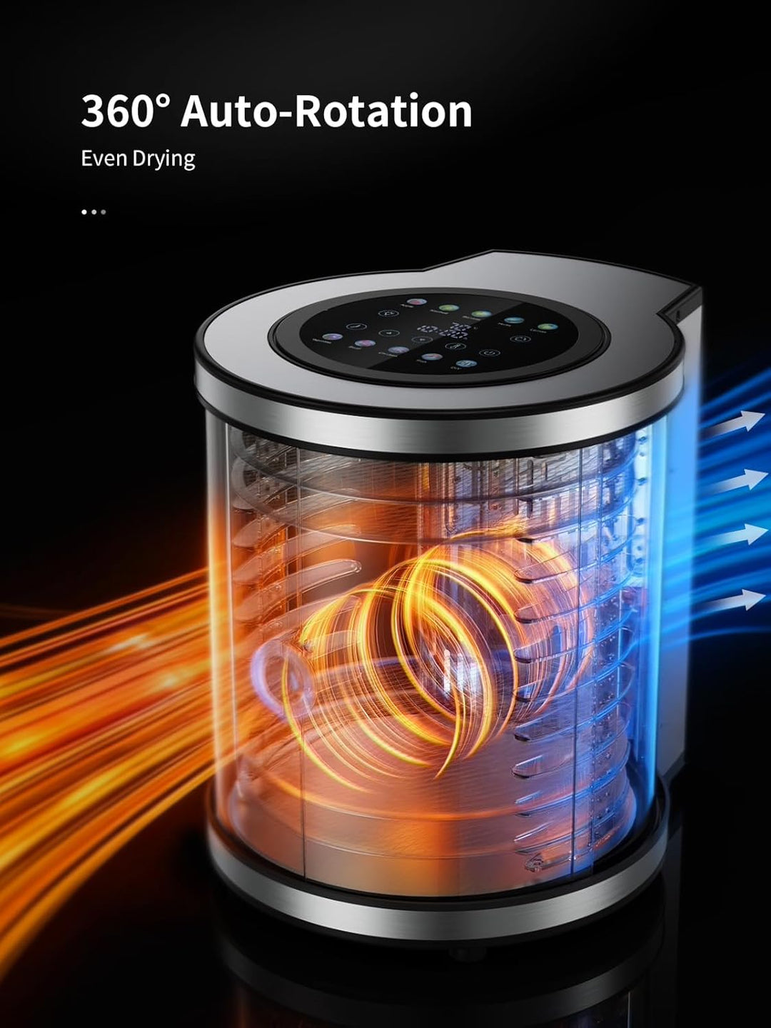 Dörrautomat 10 Etagen Edelstahl mit LCD-Display – Lebensmitteltrockner mit Rotation, 850 W, 35–75 °C