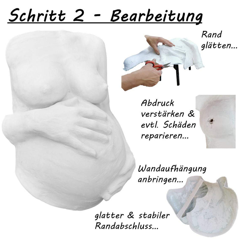 ALLES DRIN | Gipsabdruck Babybauch Set inkl. Glättung & Veredelung | 1A Geschenke für werdende Mütte