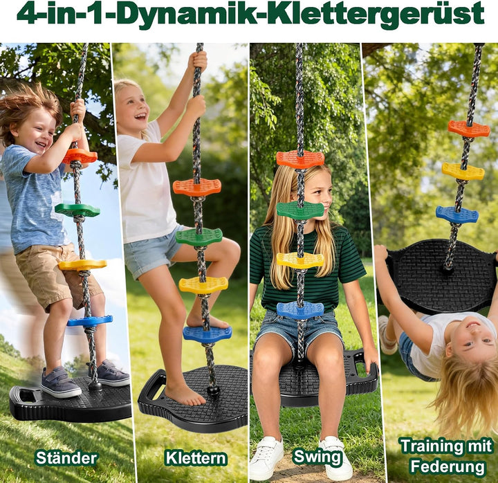 Kletterseilschaukel Outdoor, Schaukel mit Plattform&Plattensitz | 4-in-1 Kletterseil Schaukel mit ve