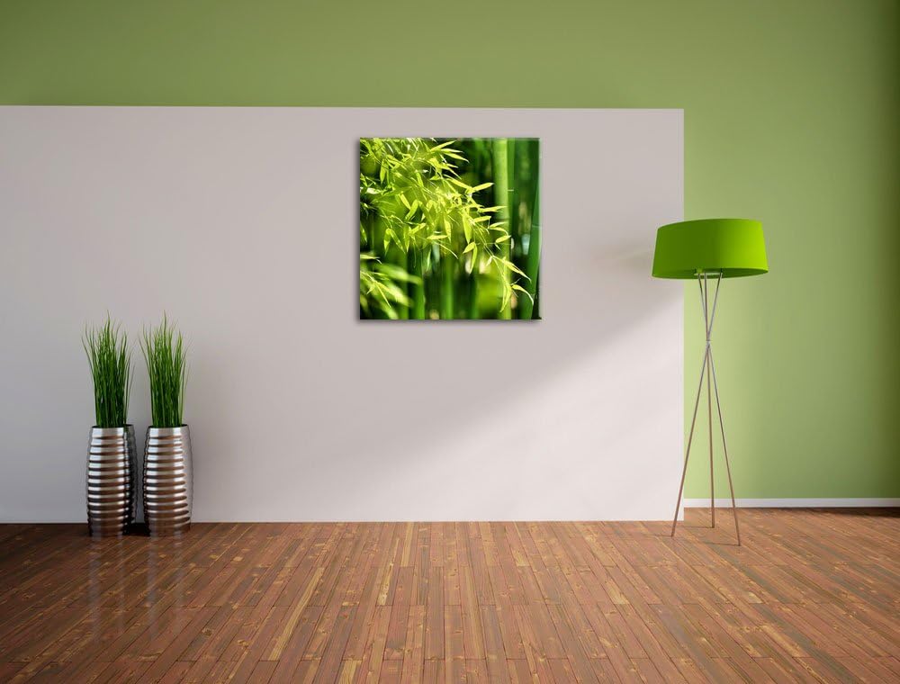 Pixxprint Bambus mit Blättern als Leinwandbild/Grösse: 70x70 cm/Wandbild/Kunstdruck/fertig bespannt,