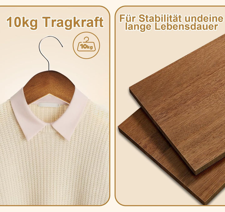 Homewit Kleiderbügel Baby Holz Bügel, 12er Set Vintage Braun Kleiderbügel für Kinder, Antirutsch Ker