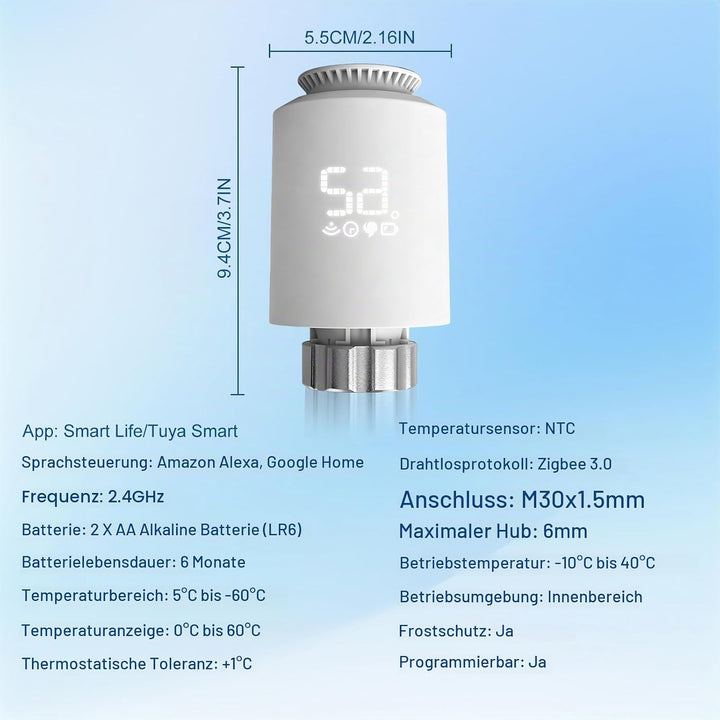 Flintronic Heizkörperthermostat, Zigbee Thermostat Heizung mit LED-Display, Programmierbar Heizungst