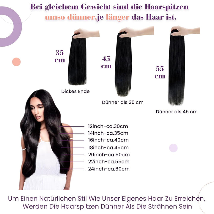LaaVoo Ombre Echthaar Extensions Clip in 40cm Remy Clip Extensions Echthaar 7pcs/105g Schwarz bis As