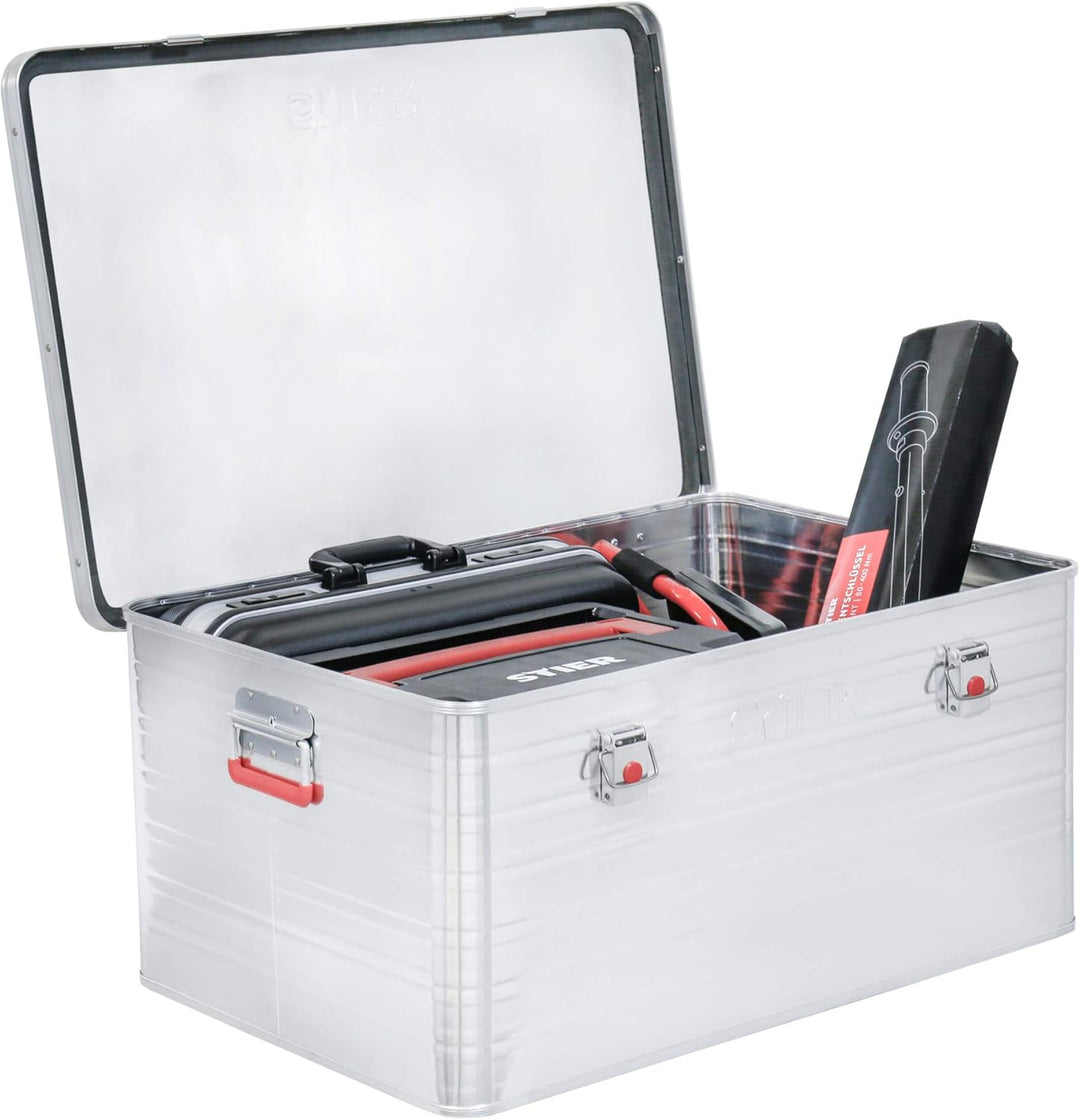 STIER Alubox, Aluminiumbox 50L, Staub- und spritzwasserresistent, mit Gummidichtung und 2 Klapphandg