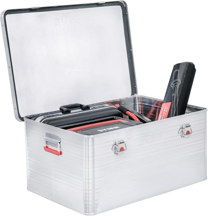 STIER Alubox, Aluminiumbox 50L, Staub- und spritzwasserresistent, mit Gummidichtung und 2 Klapphandg