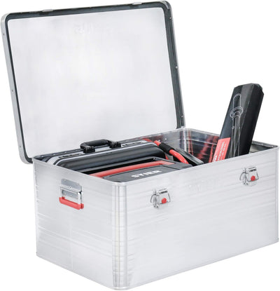 STIER Alubox, Aluminiumbox 50L, Staub- und spritzwasserresistent, mit Gummidichtung und 2 Klapphandg