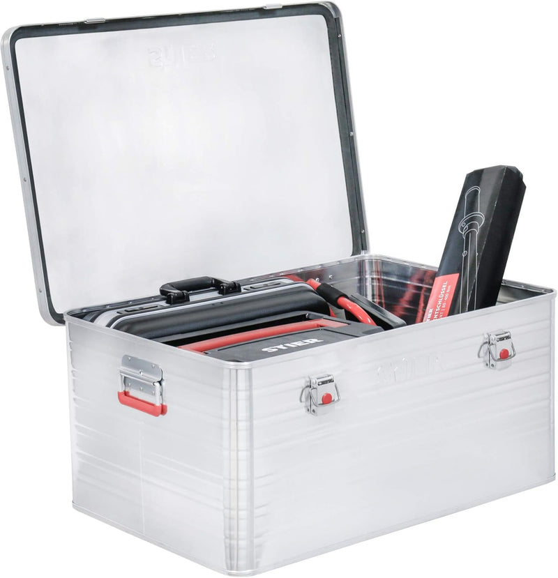 STIER Alubox, Aluminiumbox 50L, Staub- und spritzwasserresistent, mit Gummidichtung und 2 Klapphandg