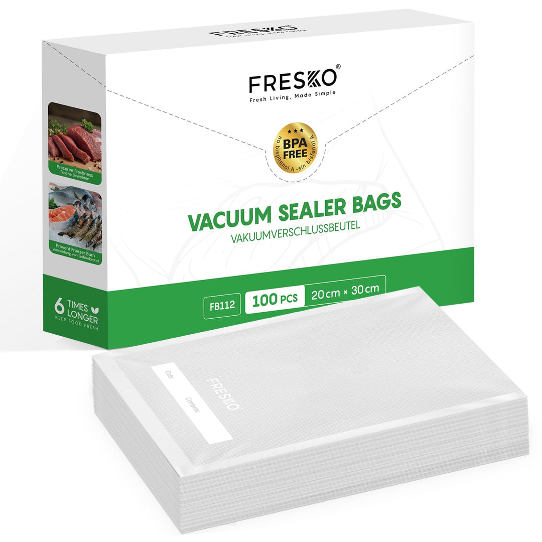 FRESKO Vakuumbeutel, Lebensmittel, 20 x 30 cm, 120 Beutel, geprägt, BPA-frei, Aufbewahrung, Einfrier