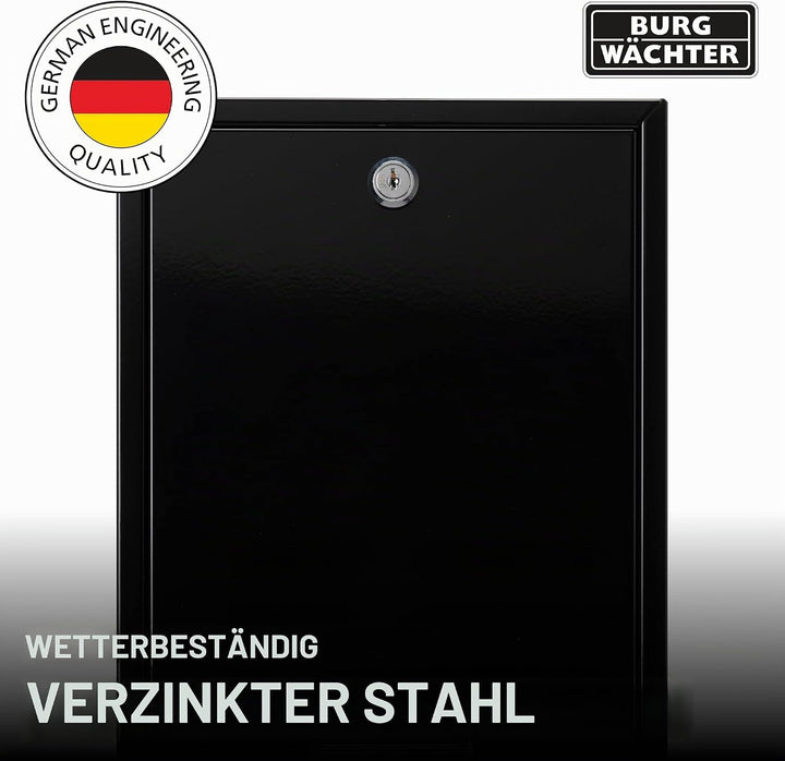 Burg Wächter MB11BK Forth Hintertüre und wandmontierter, abschliessbarer, wetterfester Briefkasten a