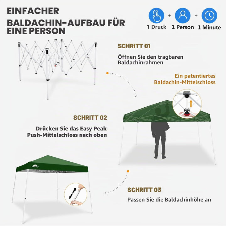 EAGLE PEAK 3x3m Schrägbein, Pop-Up-Überdachung, einfache Einrichtung für eine Person, sofortige Outd