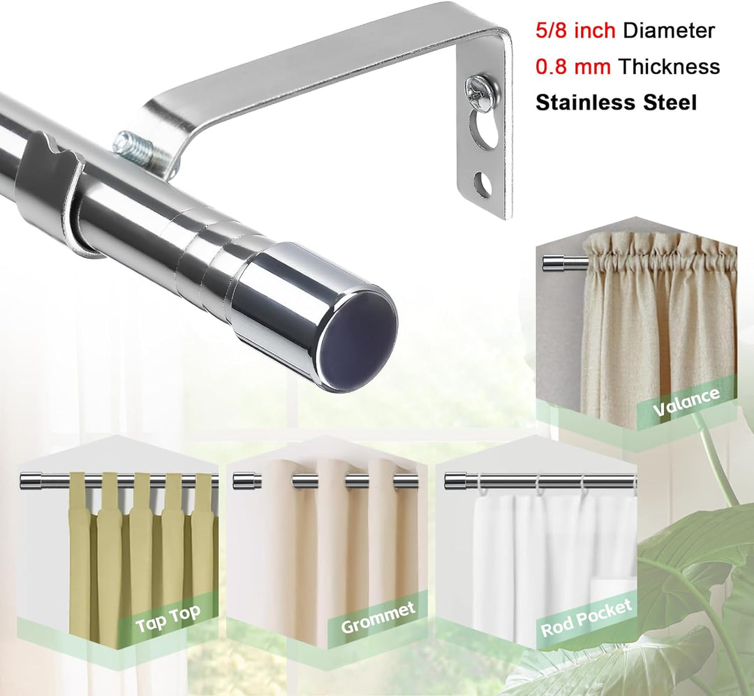 HARRMS Gardinenstange 2 Stück, 16mm Gardinenstangen Silber 76-224cm, Vorhangstange Ausziehbar Edelst