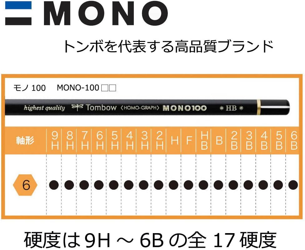 Tombow MONO-100-6H Bleistift Mono 100 Härtegrad 6H, 12-er Set, Härtegrad 6H