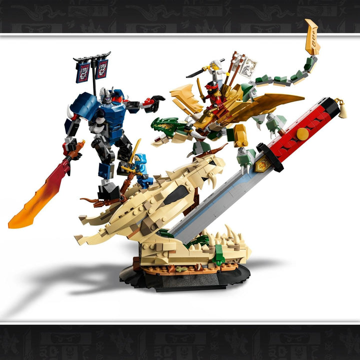 LEGO NINJAGO Showdown auf der Drachenklinge - Ninja Spielzeug mit Drache, Mech Actionfigur & 4 Minif