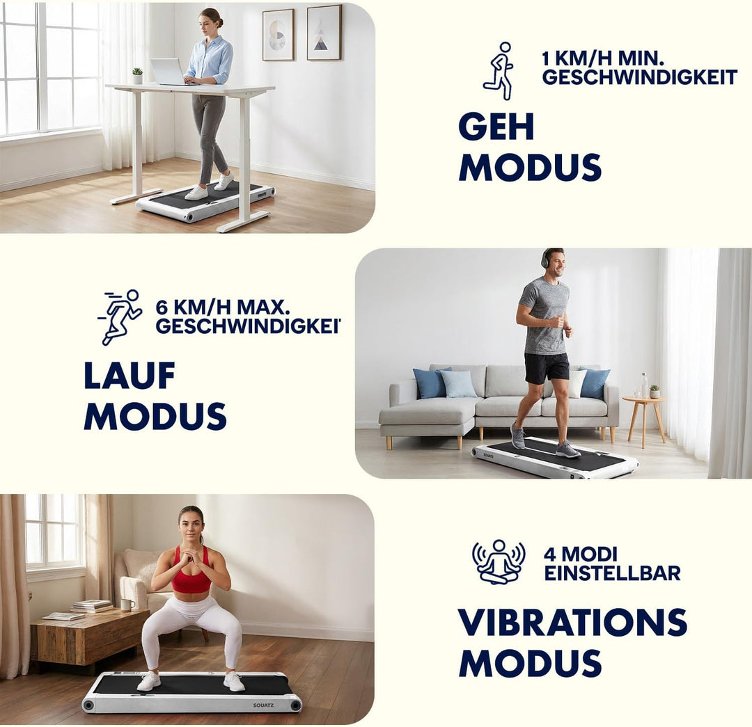 Squatz 2 in 1 Walking Pad- mit Vibration, Laufband für Zuhause, 6 km/h, mit APP & Bluetooth, Unter-d