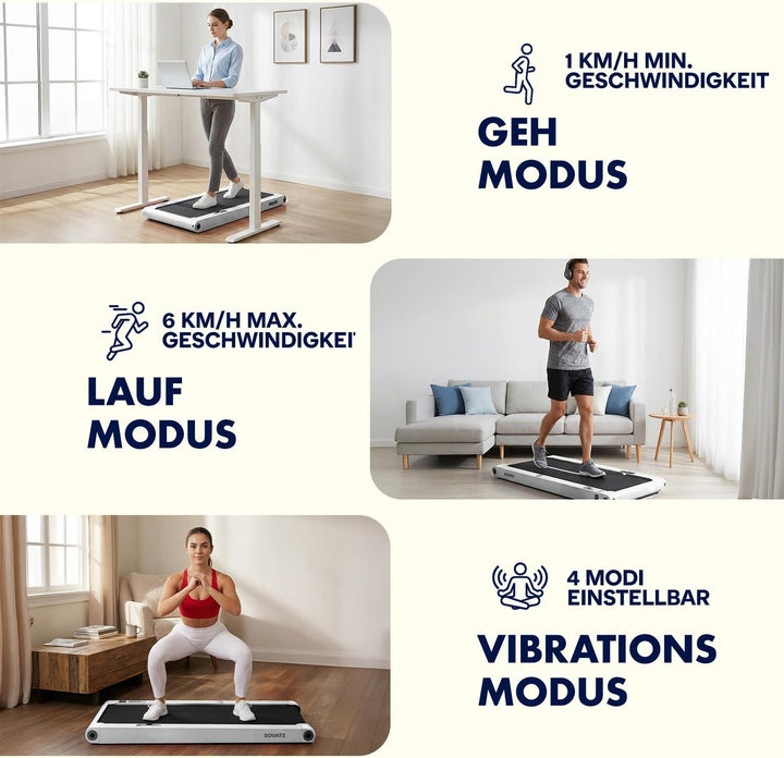 Squatz 2 in 1 Walking Pad- mit Vibration, Laufband für Zuhause, 6 km/h, mit APP & Bluetooth, Unter-d
